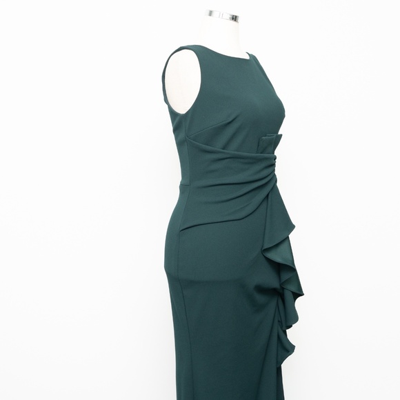 Betsy and Adam Christine Scuba Crepe Ruffled Bow Gown - Picture 8 of 11